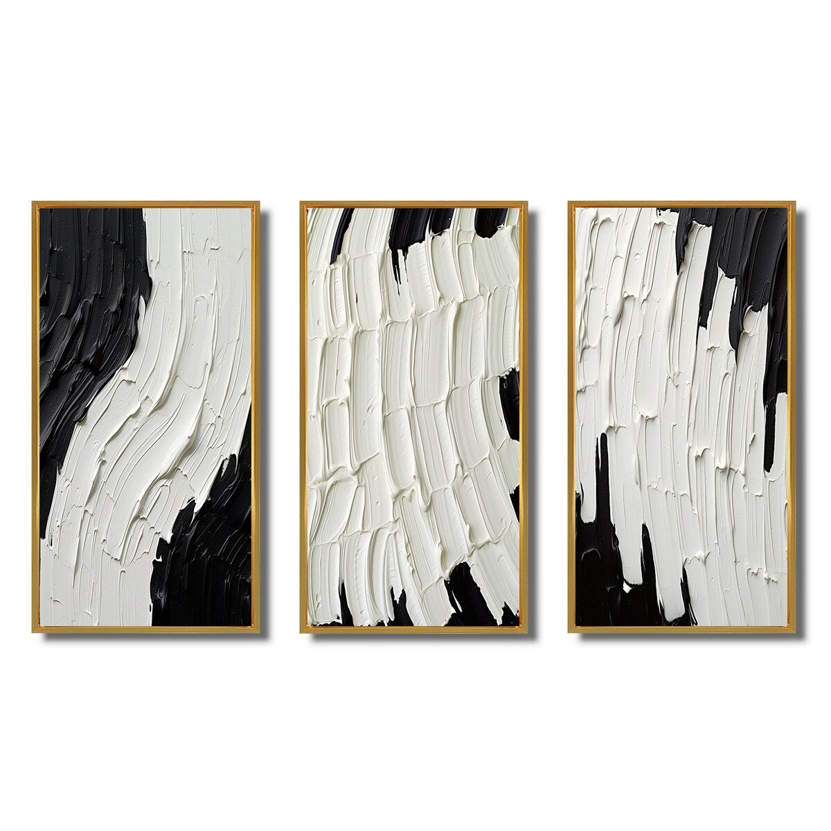 Ensemble de 3 cadres pour tableaux abstraits Designart Momentary Spirit Noir et Blanc II, idéal pour la décoration murale.