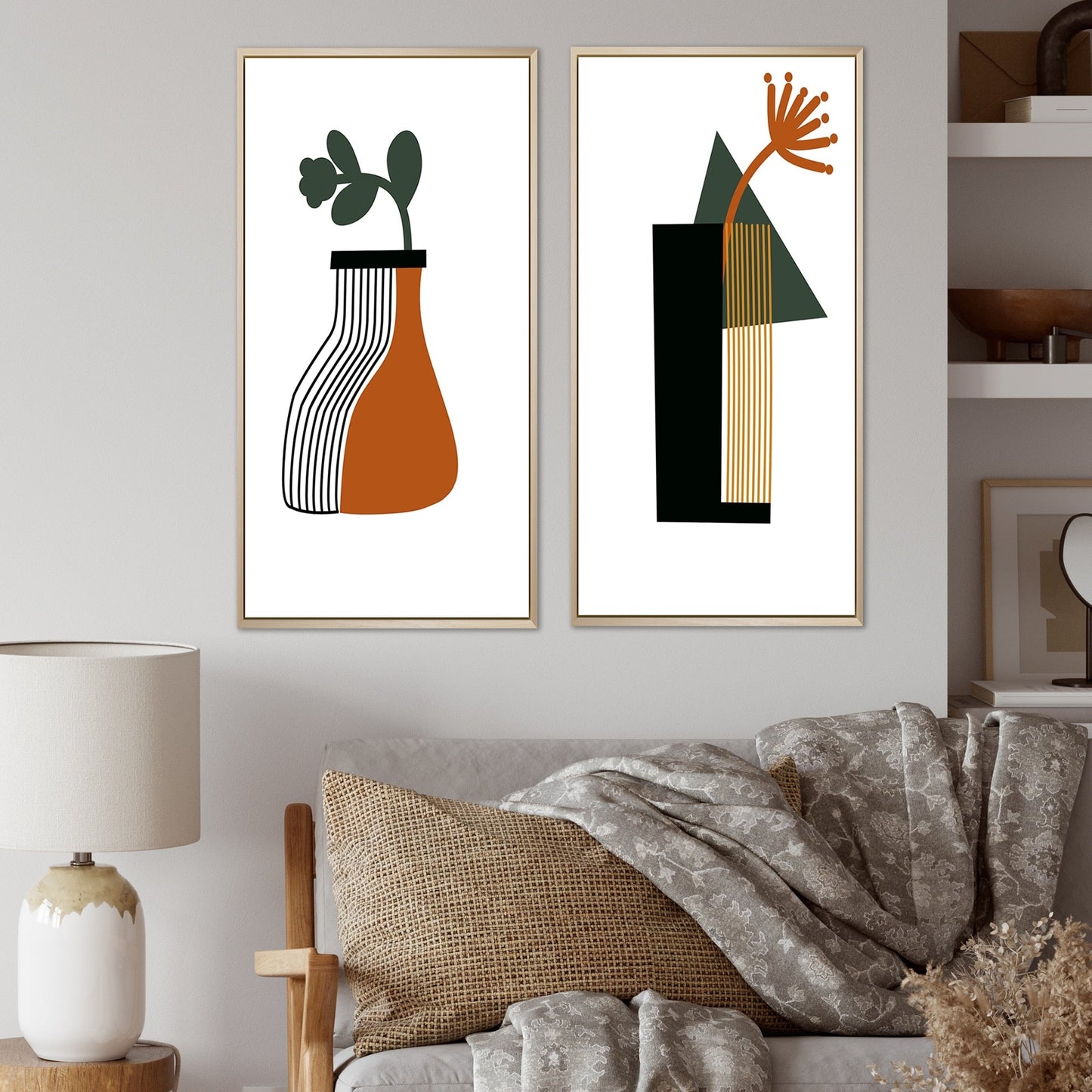 Designart Bohème Milieu du Siècle Typographie Géométrique VI Ensemble de 2 Œuvres Encadrées Géométriques