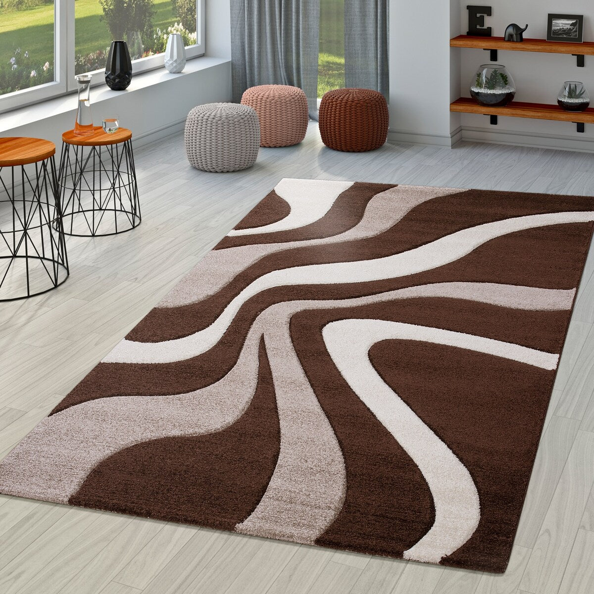 Tapis design à découpe contour et motif vague moderne