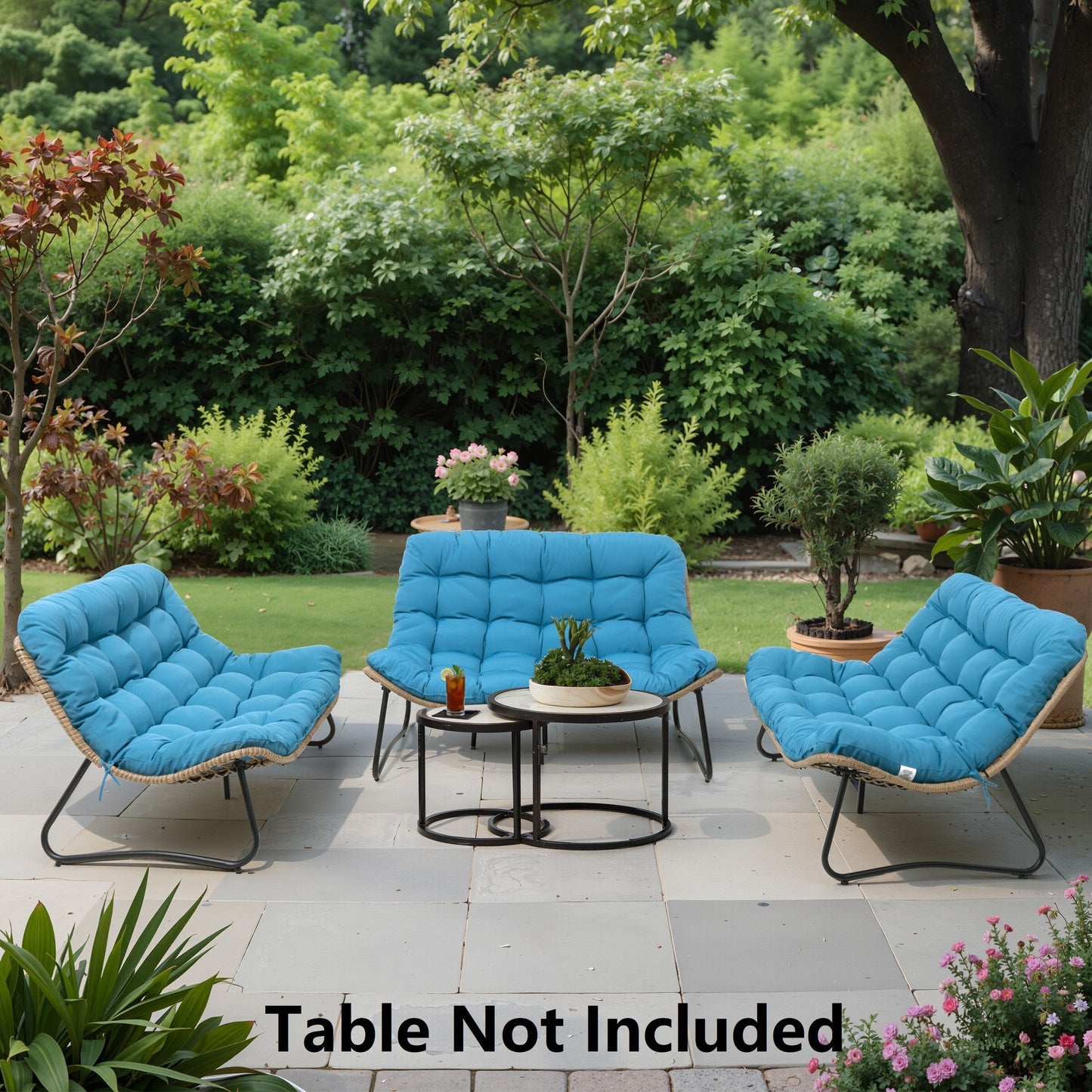 Fauteuil Papasan double deux places avec coussin, en rotin PE résistant aux intempéries et structure en métal pour intérieur et extérieur