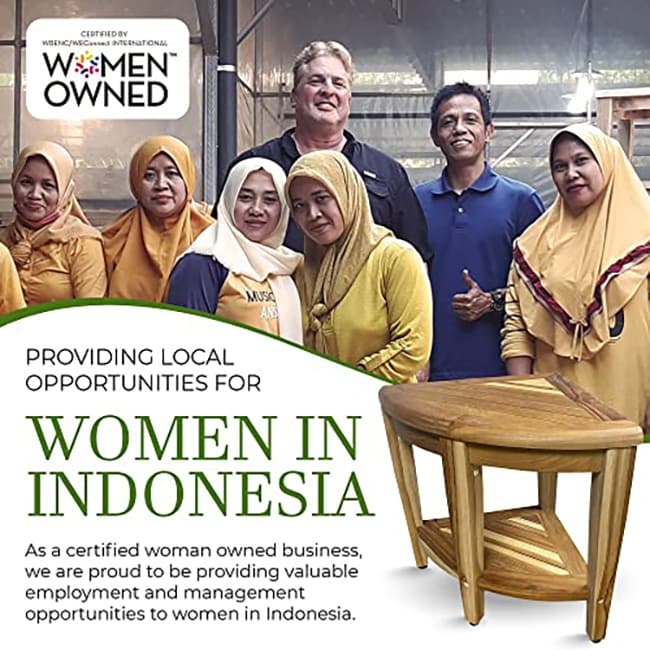 EcoDecors, Coin élégant, Banc de douche en teck, Tabouret de douche en teck, Tabouret d'angle de douche, Banc de douche d'angle en teck, Avec étagère