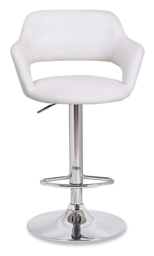 Tabouret de bar Finn avec siège pivotant et réglable, tissu en cuir végétalien, métal - Blanc | Tabouret de bar Finn en tissu de cuir végétalien et en métal avec siège pivotant et réglable - blanc