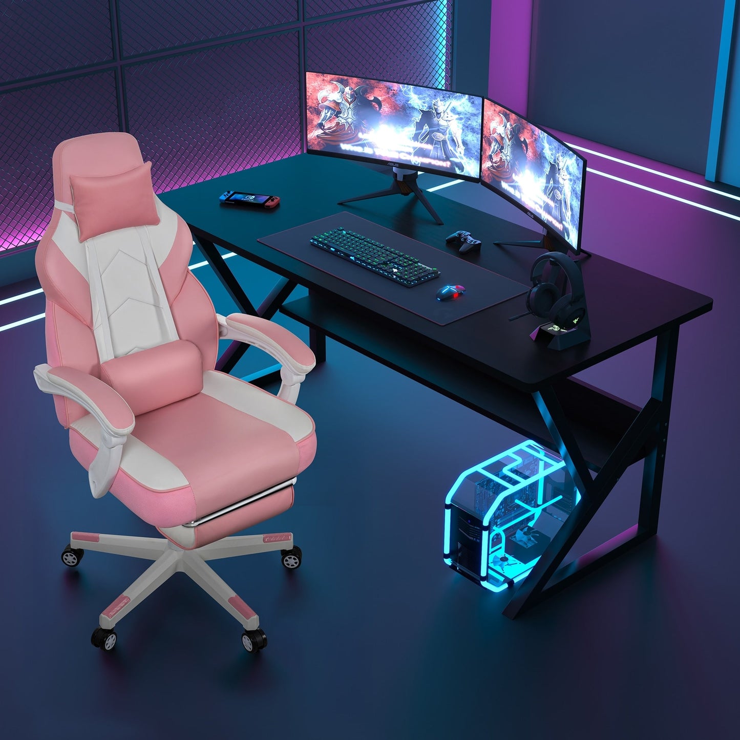Fauteuil de bureau Futzca Gaming Chair en cuir PU avec appui-tête, repose-pieds et soutien lombaire massant