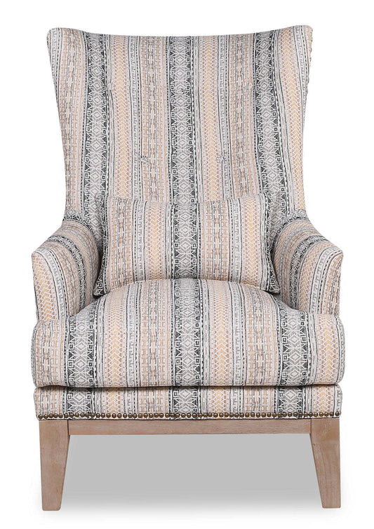 Fauteuil d'appoint Haden de 30 po en tissu avec base en bois et bordure de clous décoratifs - passages terreux multicolores