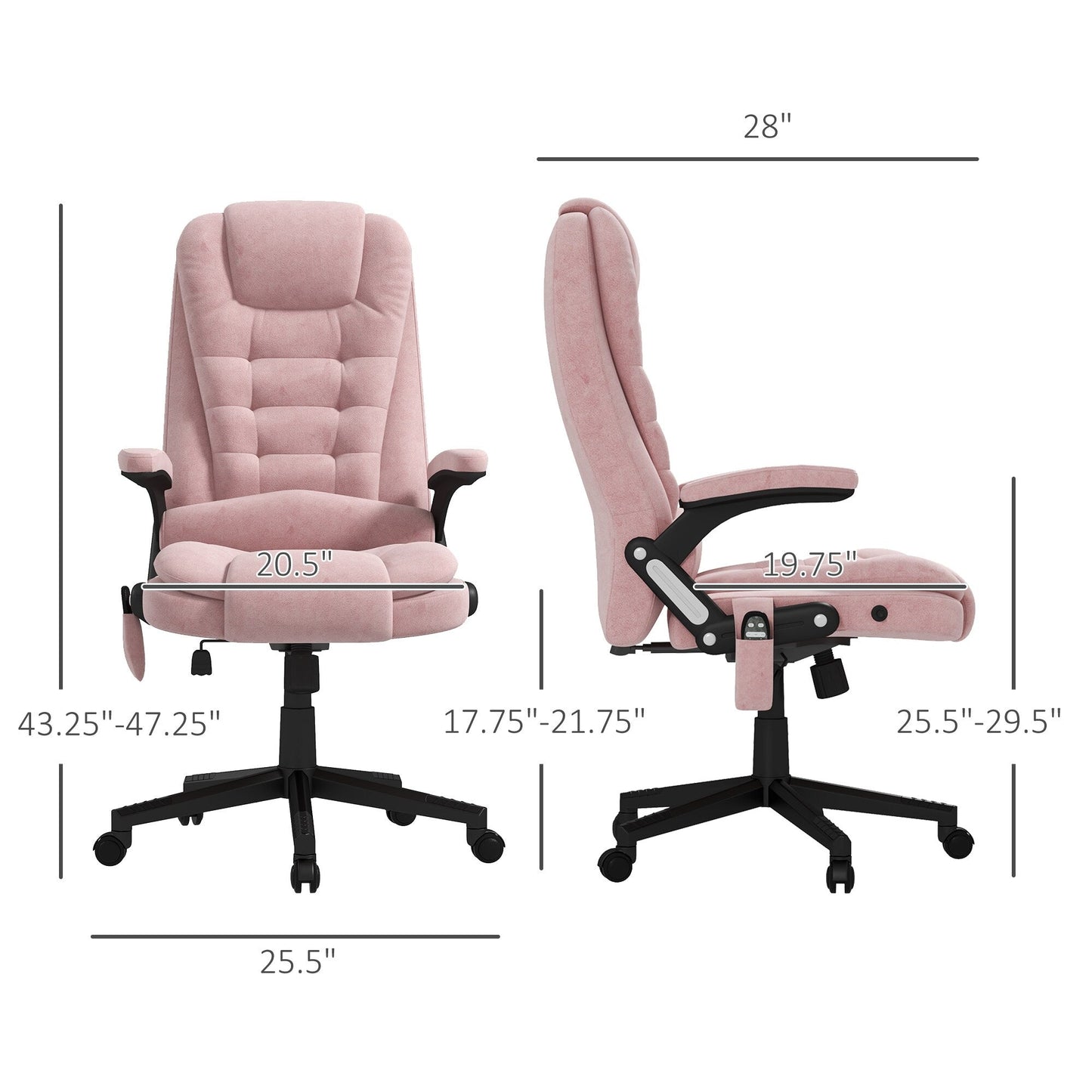 Fauteuil de bureau HOMCOM à 6 points de massage vibrant et chauffant, dossier haut en velours avec dossier inclinable