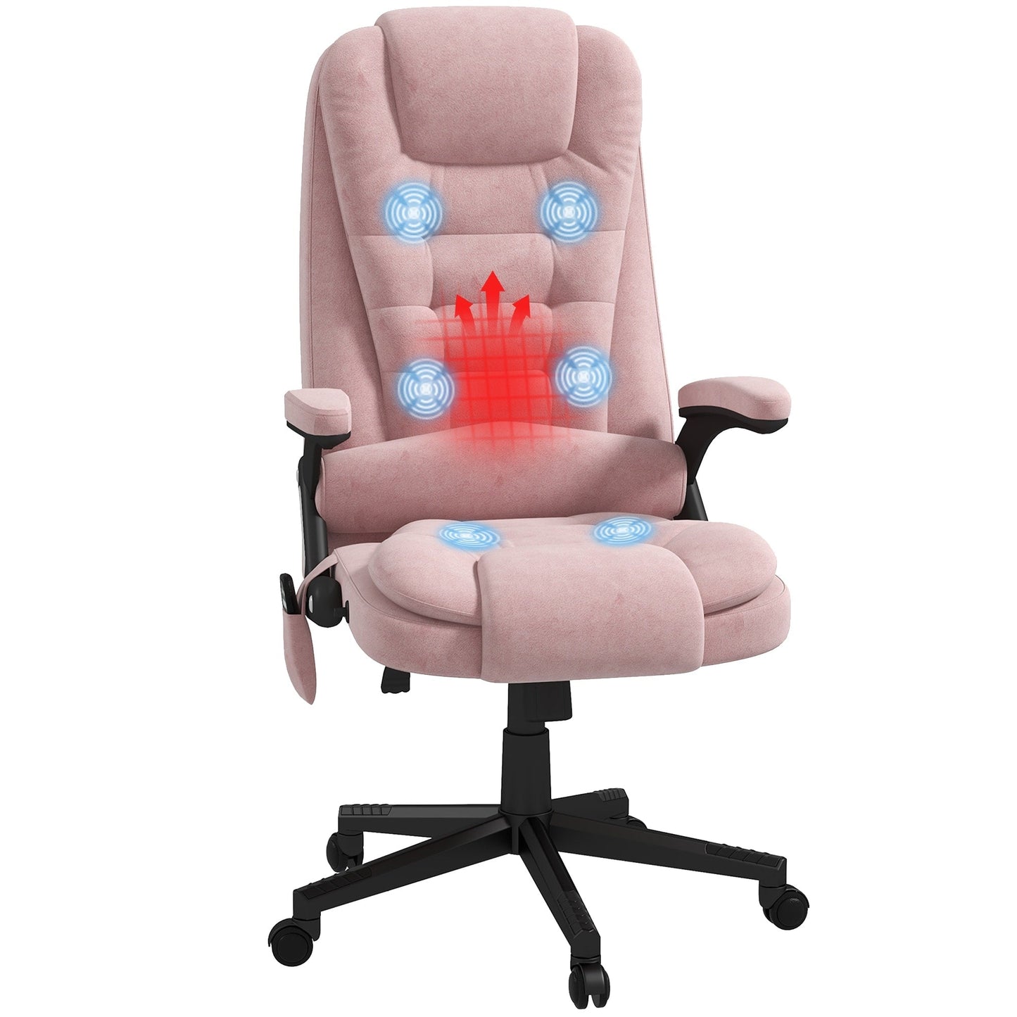 Fauteuil de bureau HOMCOM à 6 points de massage vibrant et chauffant, dossier haut en velours avec dossier inclinable