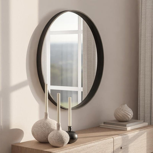 Miroir mural rond classique de style ferme avec cadre en bois