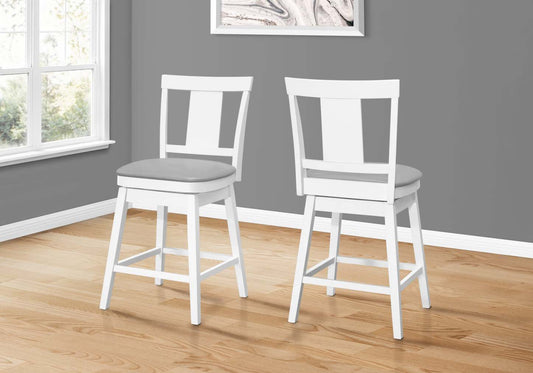 White Grey Leather-Look Bar Stool - Set of 2|Tabouret bar blanc et d’apparence cuir gris, ensemble de 2|D90FWYQD