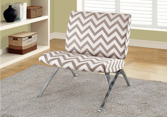 Chevron taupe foncé avec chaise d'appoint en métal chromé|Fauteuil d'appoint métal chromé avec motif de chevron taupe foncé|D90FBSPT