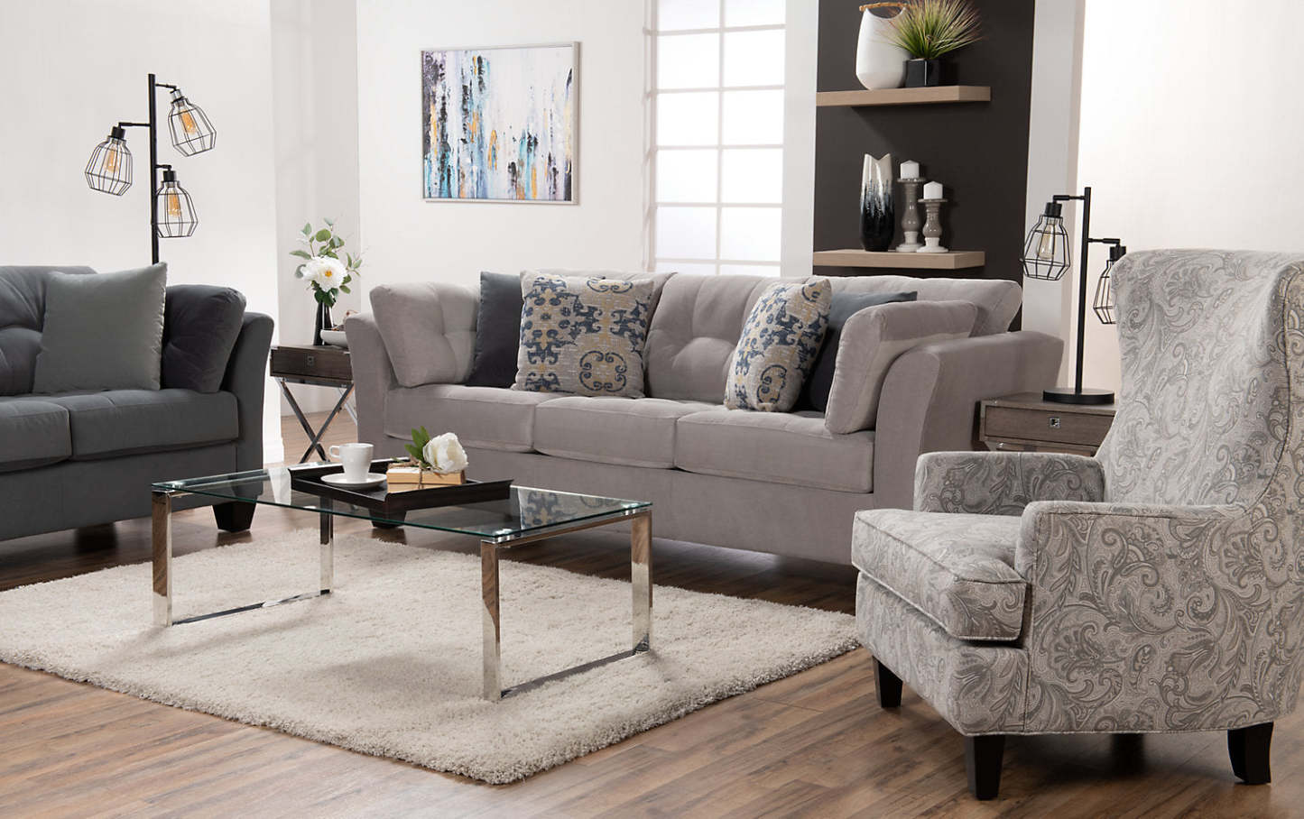 Lampe à pied Jaxon industrielle de 60 po noir mat à 3 ampoules avec grillage métallique