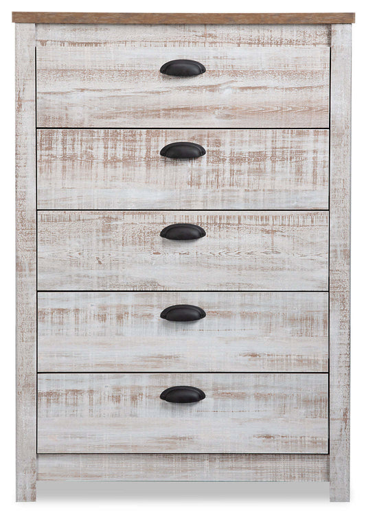 Commode de chambre à coucher à 5 tiroirs Kaia, 31,38 L x 45,3 H, fabriquée au Canada - Blanchi | Commode verticale Kaia de 31,38 po (L) x 45,3 po (H) à 5 tiroirs pour la chambre à coucher, fabriquée au Canada - blanc