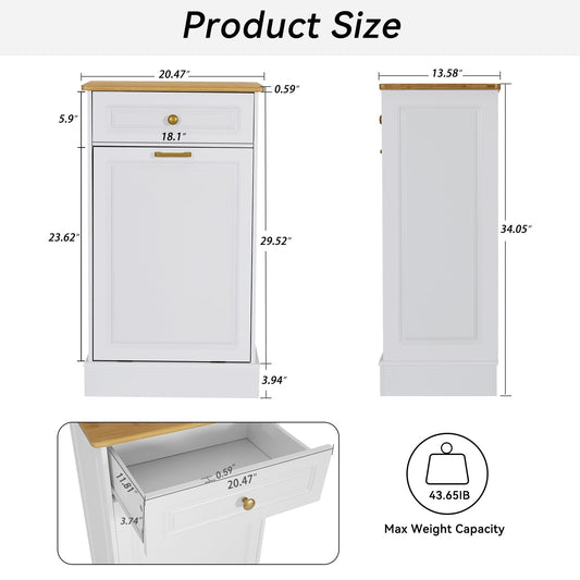 Armoire à poubelles basculante de cuisine avec tiroir, rangement pour poubelles, paniers à déchets en bois à poser sur le comptoir