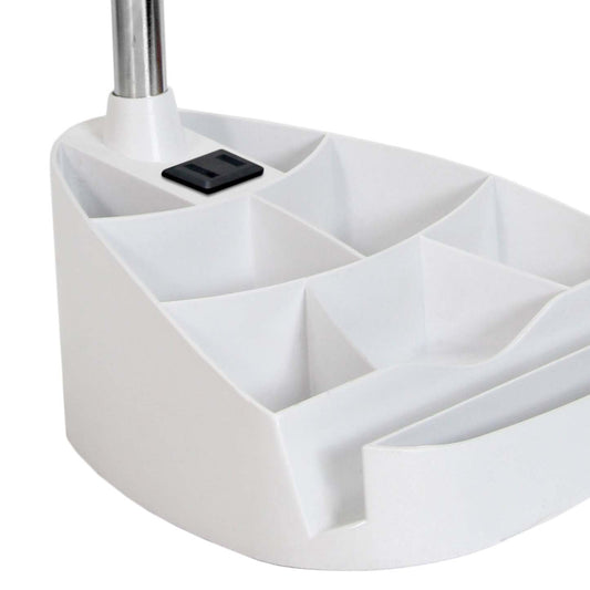 Lampe de bureau à col de cygne de Limelights avec support pour iPad et prise électrique - blanche