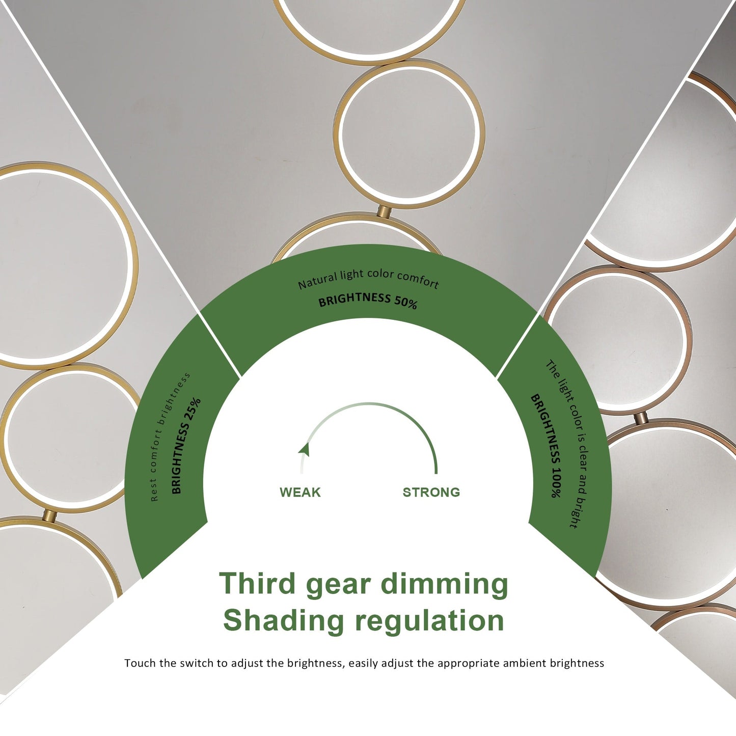 Lampadaire moderne à LED à intensité variable, lampe d'angle lumineuse à 3 niveaux avec 5 anneaux pour salon