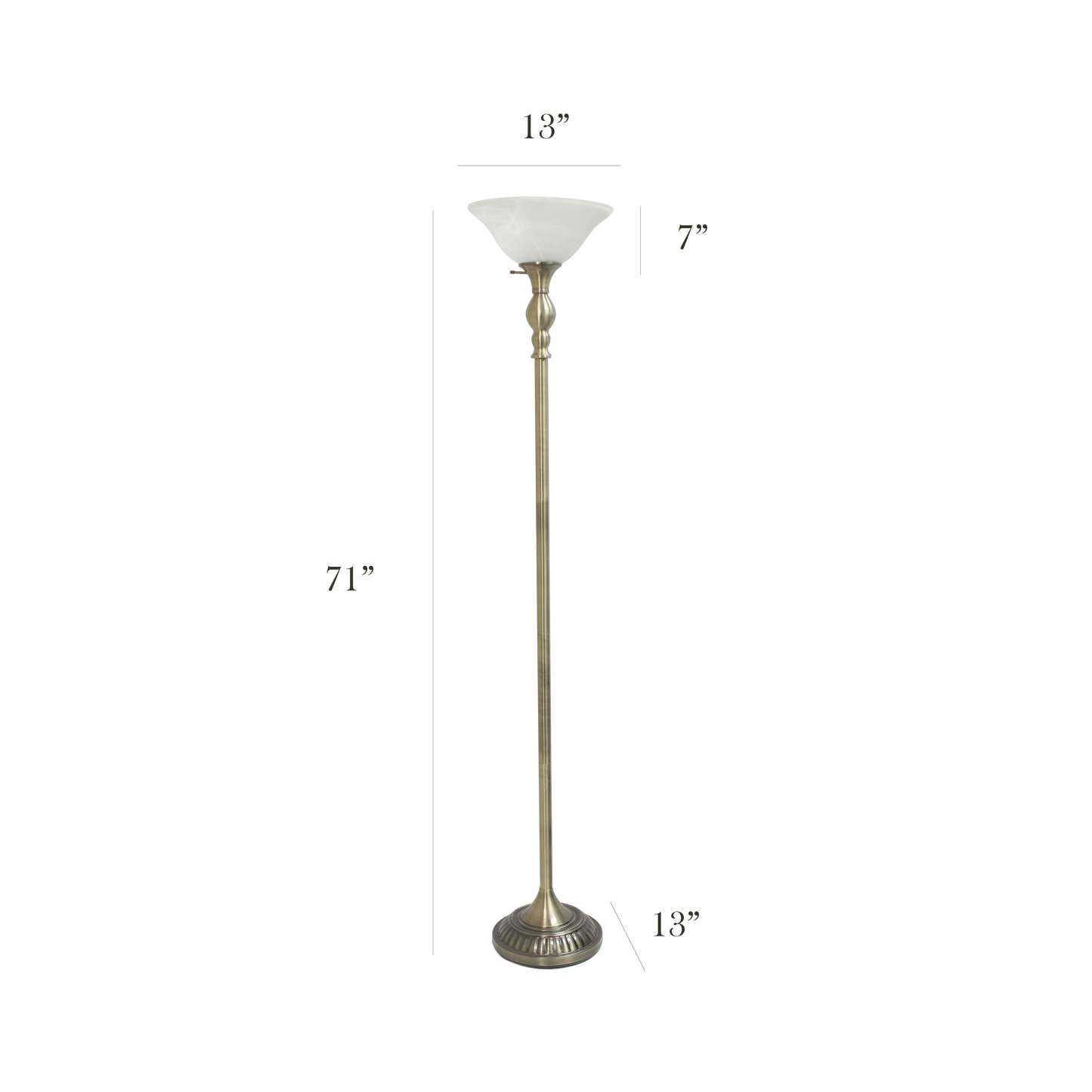 Lampe à pied torchère Elegant Designs à 1 ampoules avec abat-jour en verre marbré blanc, laiton antique|D22MEBVF