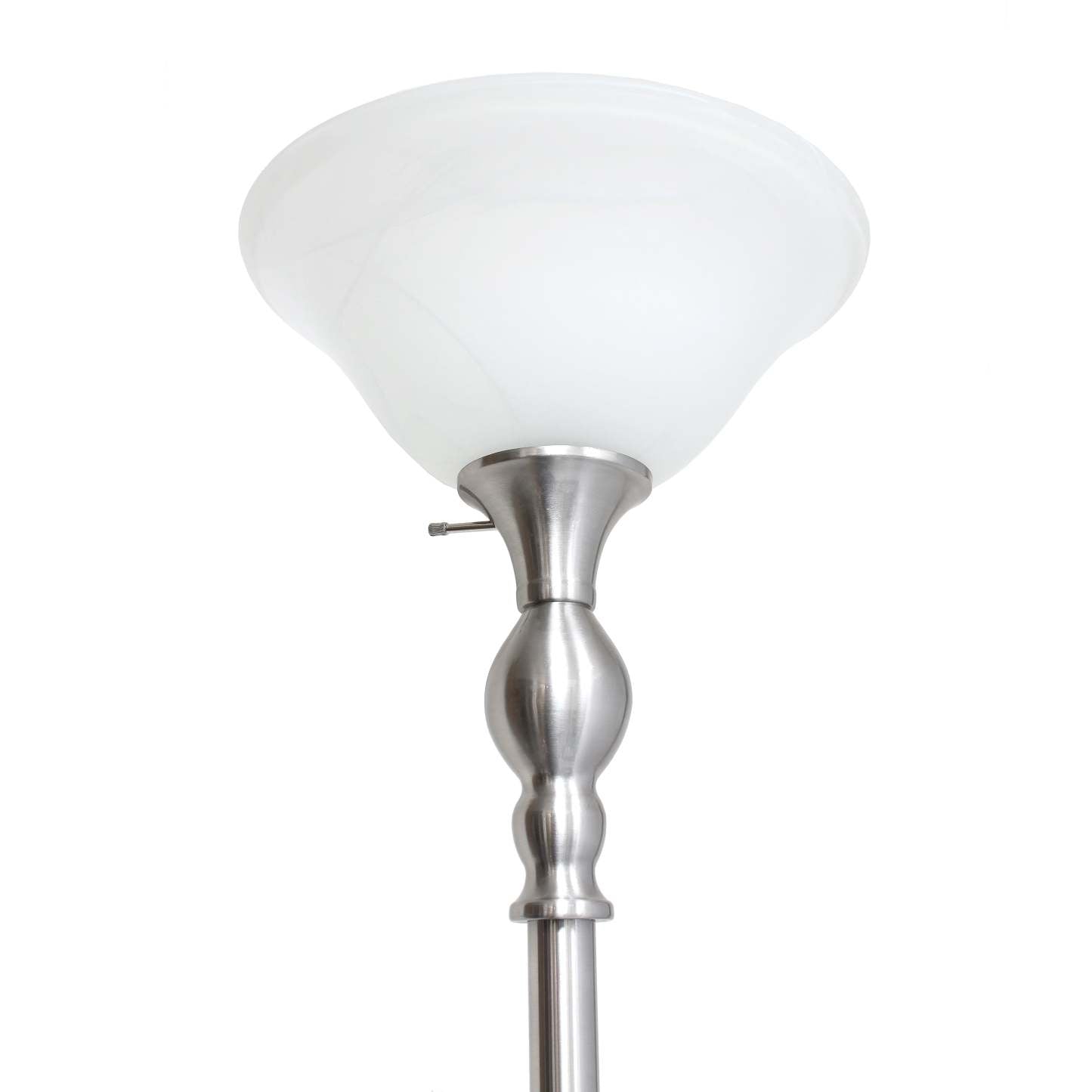 Lampe à pied torchère Elegant Designs à 1 ampoule avec abat-jour en verre marbré blanc, nickel brossé|D21PLLAB
