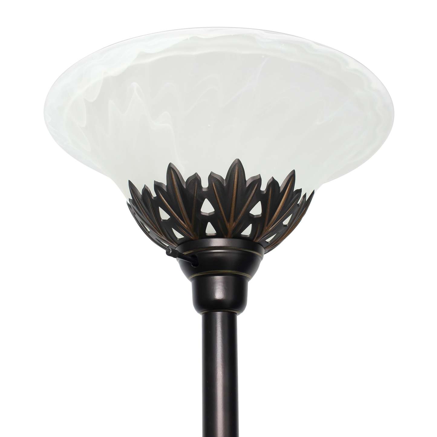 Lampe à pied Elegant Designs à 3 ampoules avec abat-jours en verre blanc à bords festonnés, bronze restauré et blanc|D225WNT8