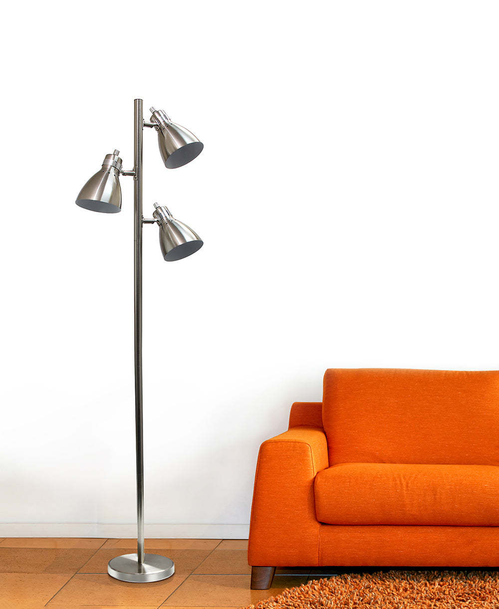 Simple Designs Metal 3-light Tree Floor Lamp, Brushed Nickel Finish|Lampe à pied en métal Simple Designs à 3 lumières, finition nickel brossé|D21CI3JZ