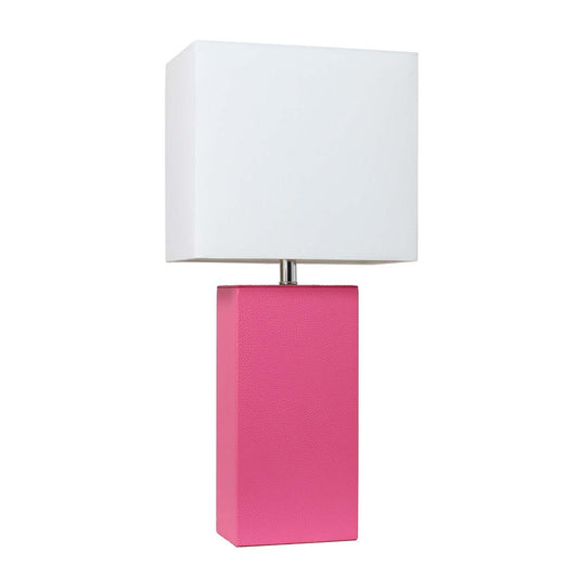 Lampe de table moderne Elegant Designs en cuir avec abat-jour en tissu blanc, rose vif | D210N0WM