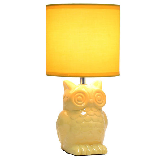 Simple Designs 12.8 Contemporary Ceramic Owl Table Lamp with Matching Fabric Shade - Dandelion Yellow|Lampe de table contemporaine en forme de hibou de Simple Designs de 12,8 po en céramique avec abat-jour en tissu assorti - jaune pissenlit