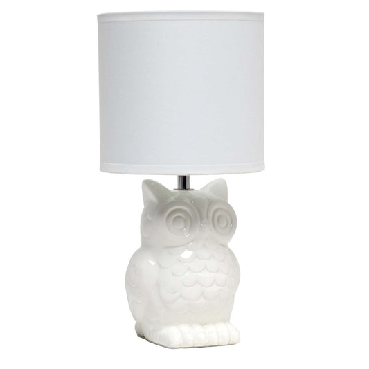 Simple Designs 12.8 Contemporary Ceramic Owl Table Lamp with Matching Fabric Shade - Off White|Lampe de table contemporaine en forme de hibou de Simple Designs de 12,8 po en céramique avec abat-jour en tissu assorti - blanc cassé