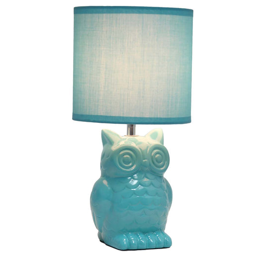 Simple Designs 12.8 Contemporary Ceramic Owl Table Lamp with Matching Fabric Shade - Tiffany Blue|Lampe de table contemporaine en forme de hibou de Simple Designs de 12,8 po en céramique avec abat-jour en tissu assorti - bleu Tiffany