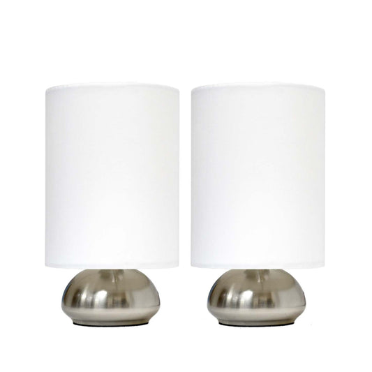 Simple Designs Gemini 2 Pack Mini Touch Lamp with Brushed Nickel Base And Ivy Fabric Shades Ensemble de lampes|Ensemble 2 mini lampes tactiles gémeaux Simple Designs avec base nickel brossé|D21F8MN0