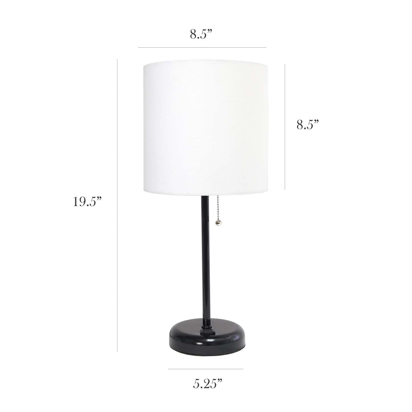 Limelights Black Stick Lamp with Charging Outlet And Fabric Shade, White Table Lamp|Lampe de table Limelights blanche avec pied mince noir et prise de recharge|D21XDJ8P