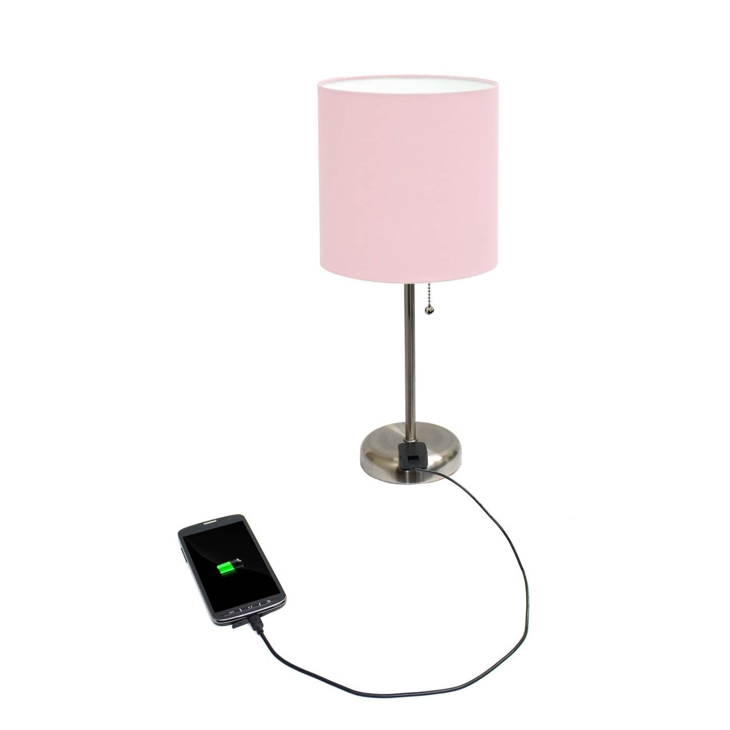 Lampe de table Limelights rose clair avec support de charge et abat-jour en tissu | D21NLEPN