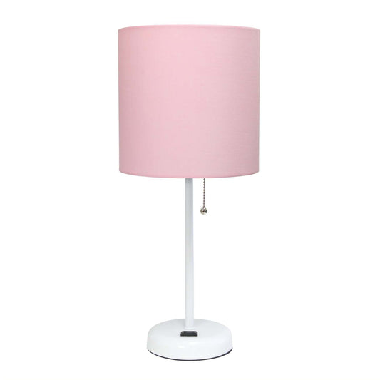Lampe de table Limelights rose avec pied mince blanc et prise de recharge | D21OIOJ7