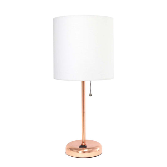 Lampe de table Limelights blanche avec pied mince or rose et prise de recharge | D21WTTEZ