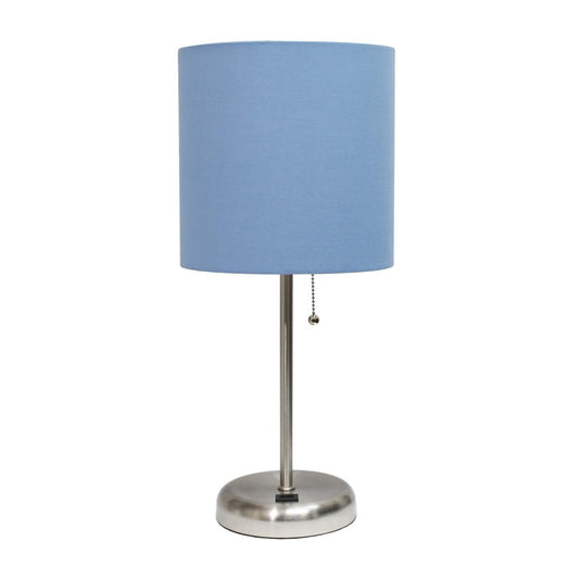 Limelights Stick Lamp with Usb Charging Port And Fabric Shade, Blue Table Lamp|Lampe de table Limelights bleue avec pied mince et port de recharge USB|D21HPLBJ