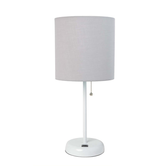 Limelights White Stick Lamp with Usb Charging Port And Fabric Shade, Gray Table Lamp|Lampe de table Limelights grise et blanche avec pied mince et port de recharge USB|D21MLZ7S