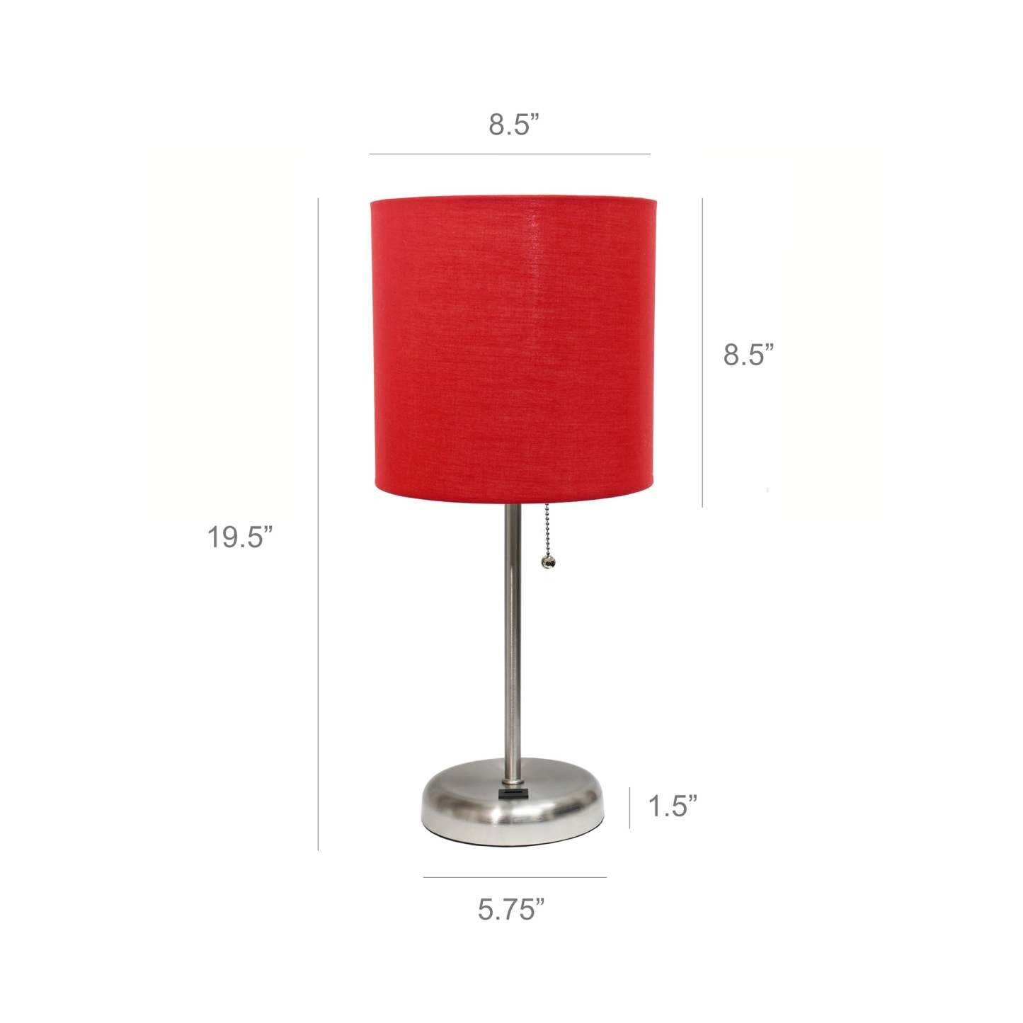 Limelights Stick Lamp with Usb Charging Port And Fabric Shade, Red Table Lamp|Lampe de table Limelights rouge avec pied mince et port de recharge USB|D21SAJSL