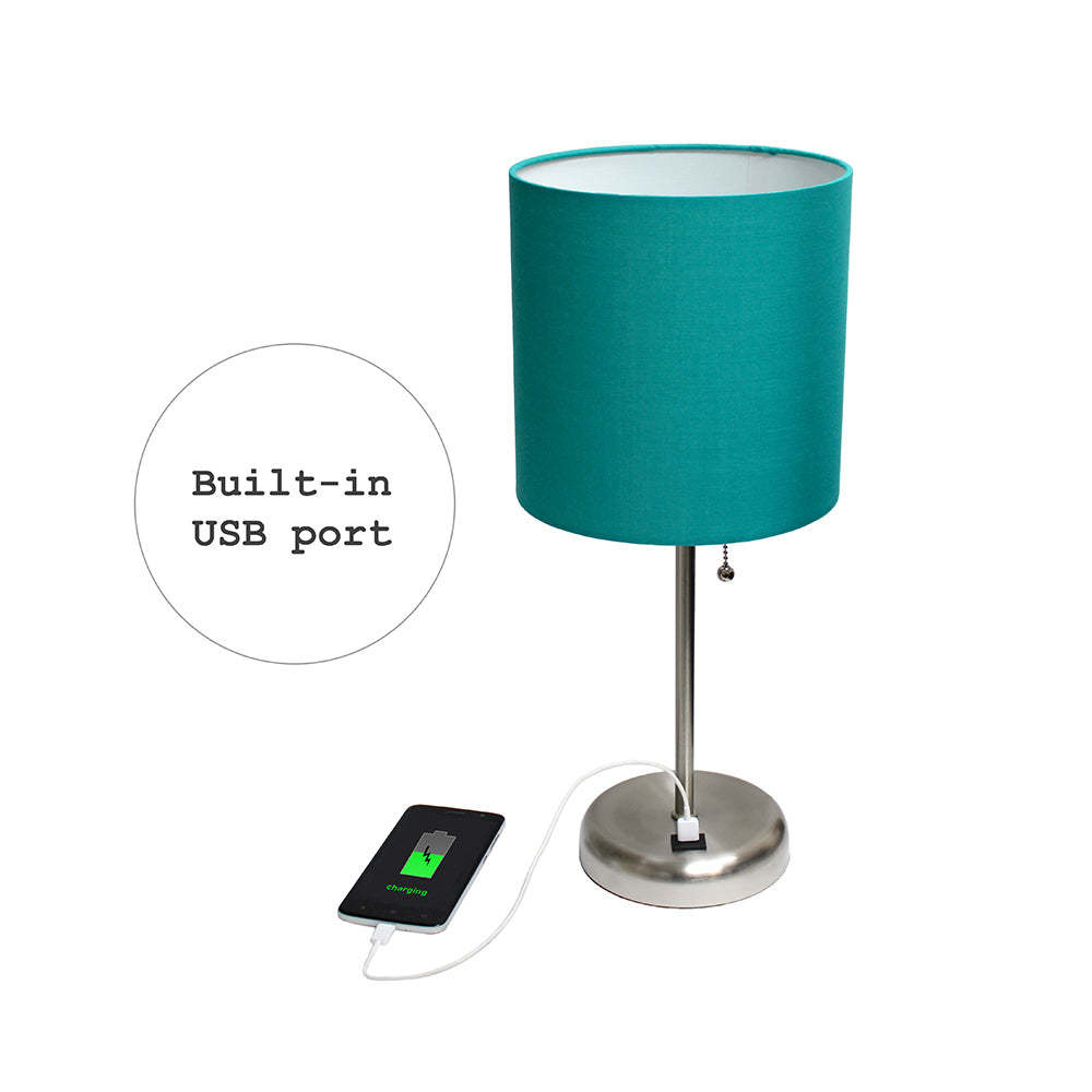 Lampe de table Limelights avec port de chargement USB et abat-jour en tissu, bleu sarcelle | D21EUVQQ