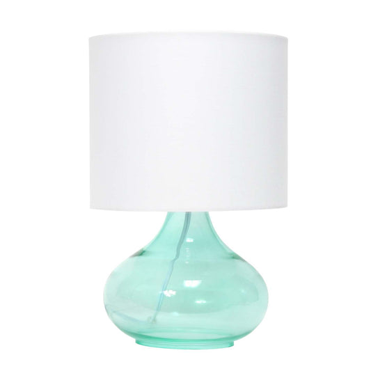 Lampe de table Simple Designs en verre à motif de goutte d'eau, turquoise avec abat-jour blanc|Simple Designs Glass Raindrop Table Lamp with Fabric Shade, Aqua with White Shade|D21MYB7K