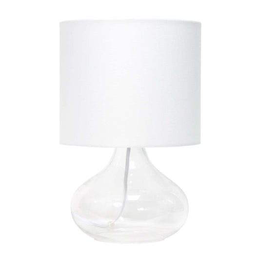 Lampe de table Simple Designs en verre à motif de goutte d'eau, transparente avec abat-jour blanc|Simple Designs Glass Raindrop Table Lamp with Fabric Shade, Clear with White Shade|D21FMOFK