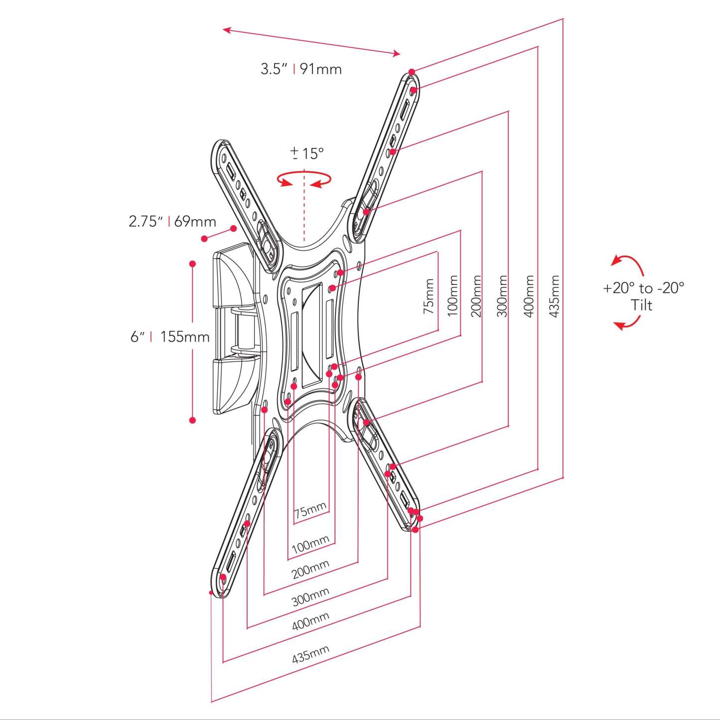 CorLiving Support mural à mouvement complet en X pour téléviseurs de 23 à 55 pouces - MPM-806|Support mural CorLiving réglable de 23 po à 55 po pour téléviseur à écran plat - MPM-806|MPM806WM