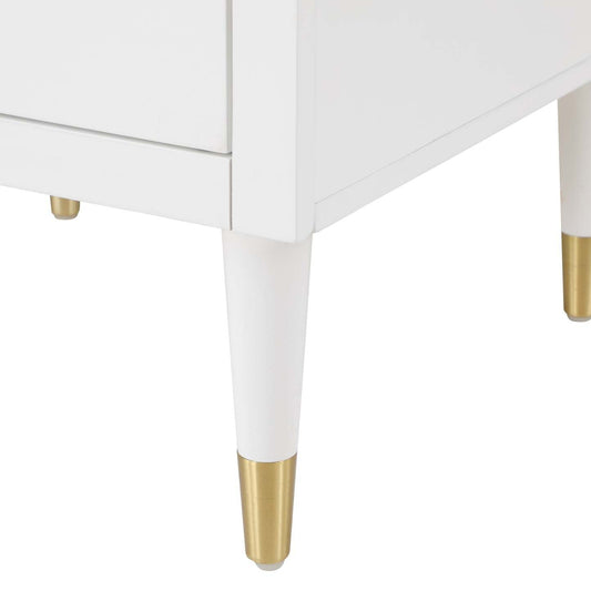 Manhattan Comfort Stanton Modern Nightstand with 2 Full Extension Drawers & Solid Wood Legs - White|Table de nuit moderne Stanton de Manhattan Comfort avec 2 tiroirs à extension complète et pattes en bois massif- blanche