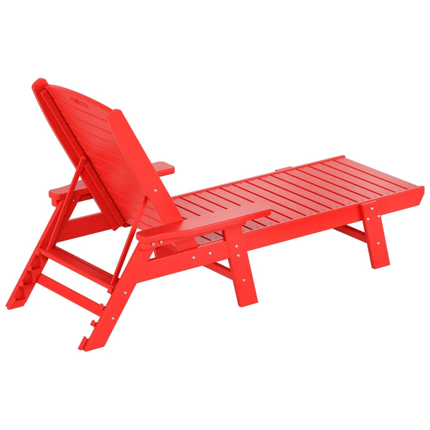 Chaises longues inclinables Polytrends Laguna en PEHD pour terrasse et piscine, toutes saisons, avec table d'appoint carrée (ensemble de 3 pièces)