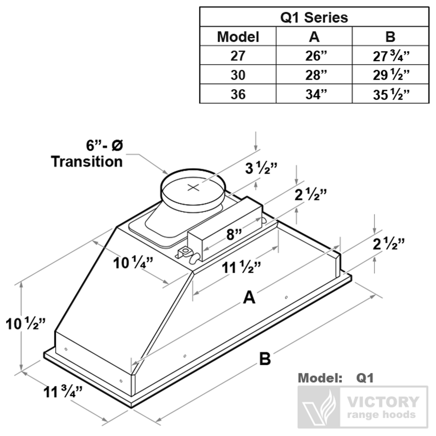 Victory 30 Insert Range Hood - Q1-30|Hotte de cuisinière encastrée Victory de 30 po - Q1-30