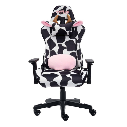 Techni Sport TS85 Cow Print Luxx Series Office Gaming Chair - Black|Fauteuil de jeu et de bureau TS85 de série Luxx de Techni à imprimé de vache - noir