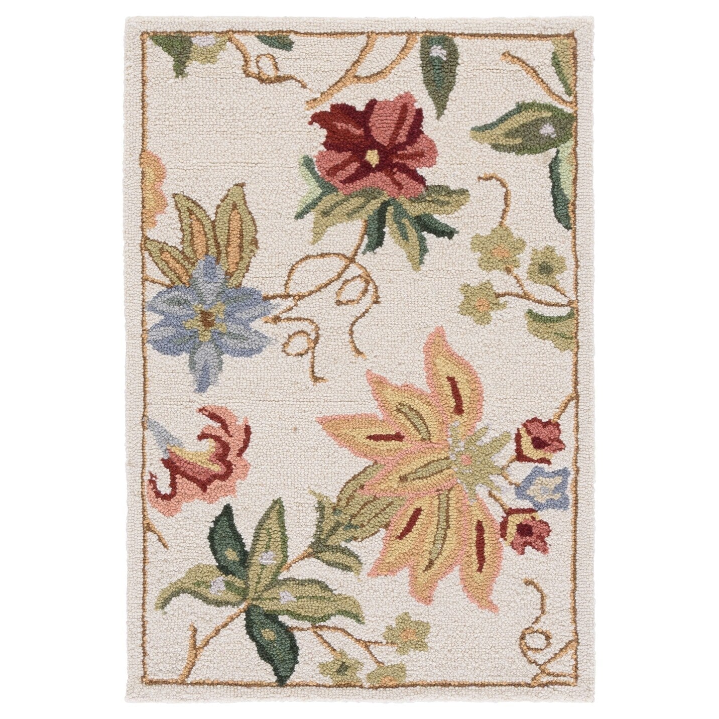 Tapis en laine SAFAVIEH fait main Chelsea Yauhenia à motif floral de style campagnard français