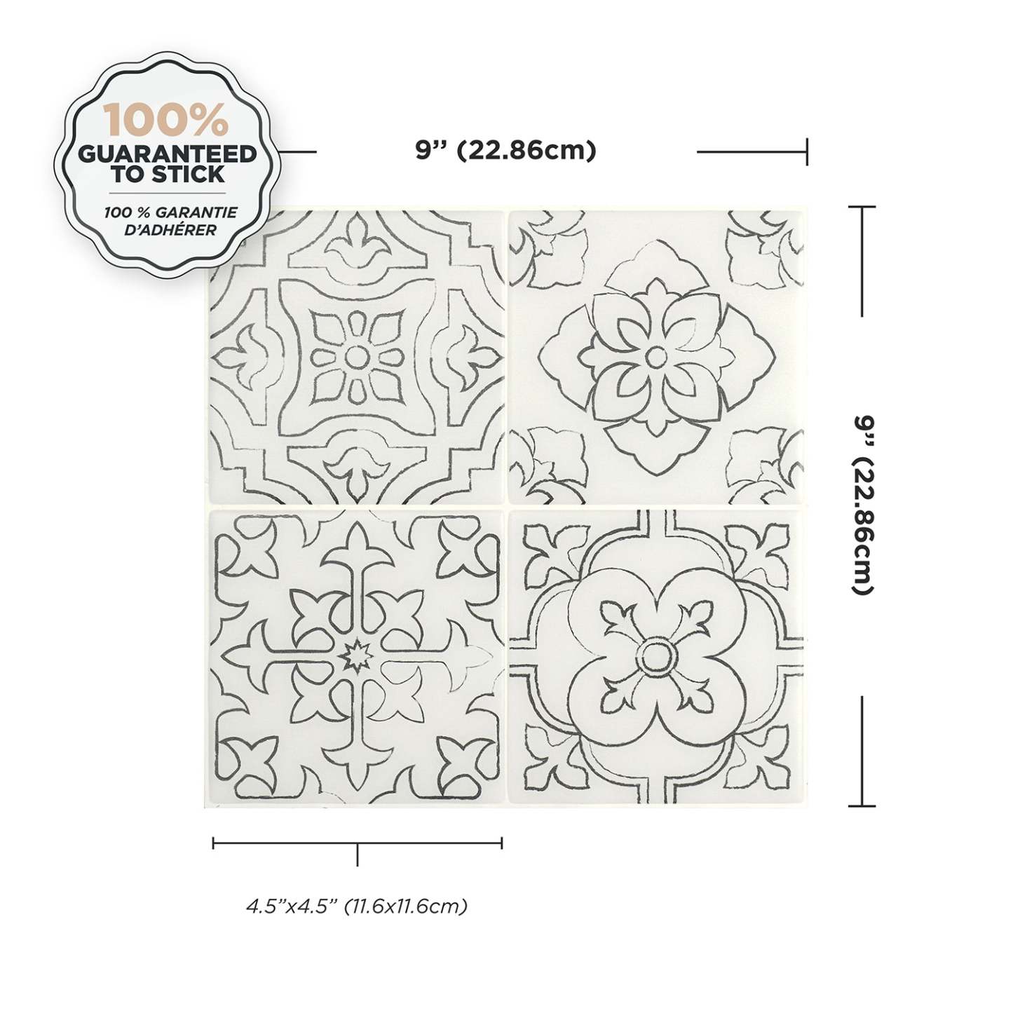 Smart Tiles Peel and Stick 4 feuilles 9 x 9 dosseret - Vintage Giotto|Smart Tiles Peel and Stick 9 x 9, 4 sheets - Vintage Giotto