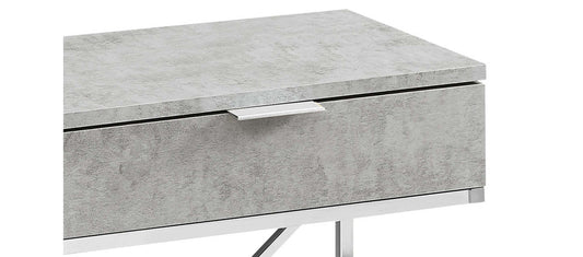 Spain 18,25 Table de Chevet en Forme de C avec Tiroir - Gris & Chrome|Table d'appoint Spain de 18,25 po en forme de C avec tiroir - grise et chrome