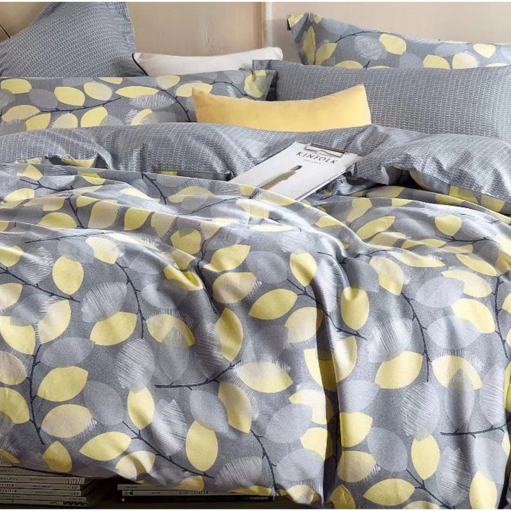 Ensemble de couette en coton à motif feuilles grises et jaunes Porch & Den Woodgrove