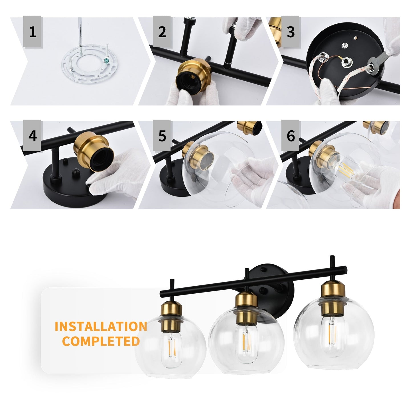 Applique murale moderne Starsky à 4 lumières avec variateur et abat-jour en verre globe