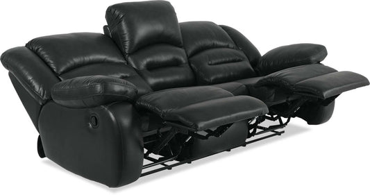 Sofa inclinable Toreno de 86 po en cuir véritable - noir