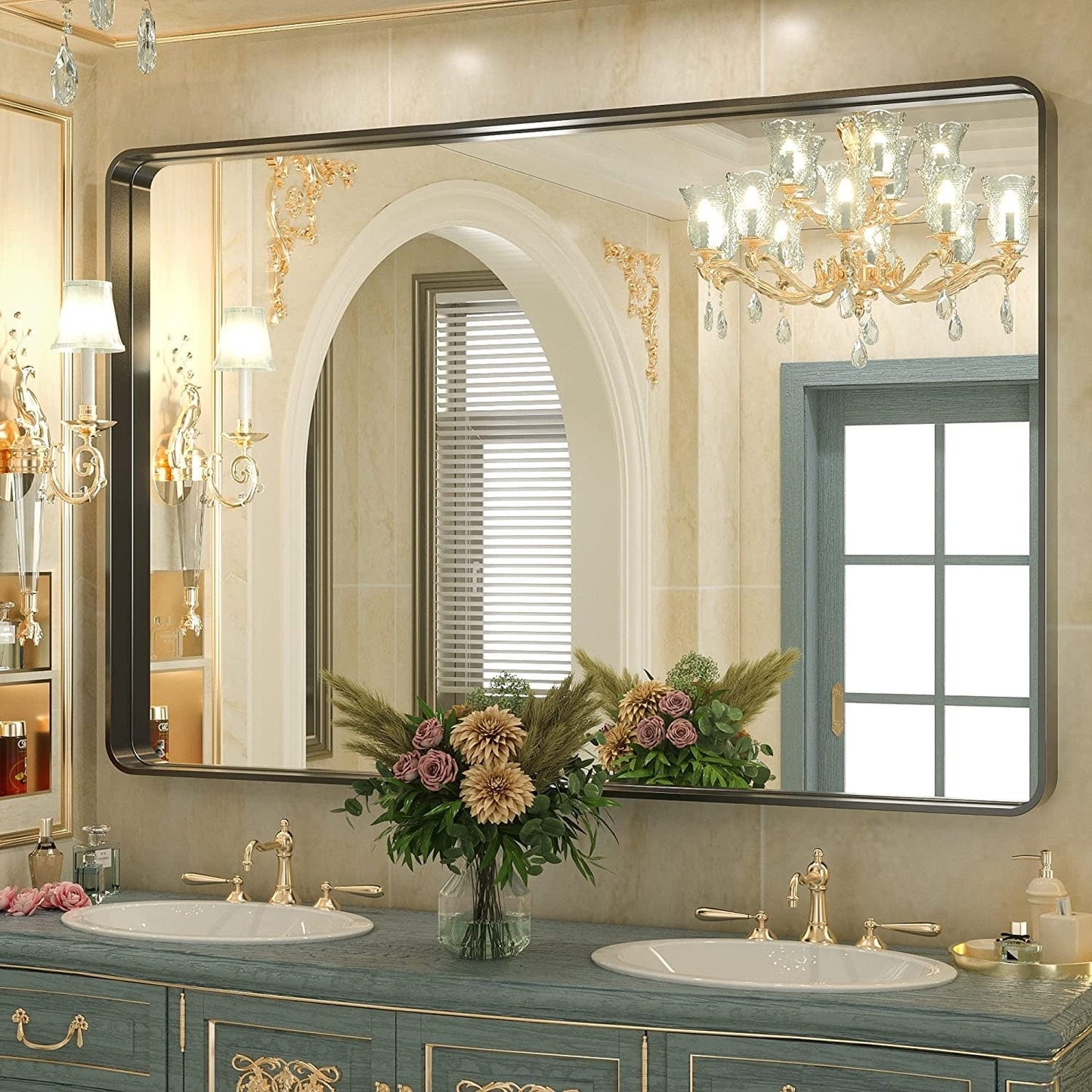 Miroir mural de salle de bain moderne à cadre en métal TokeShimi