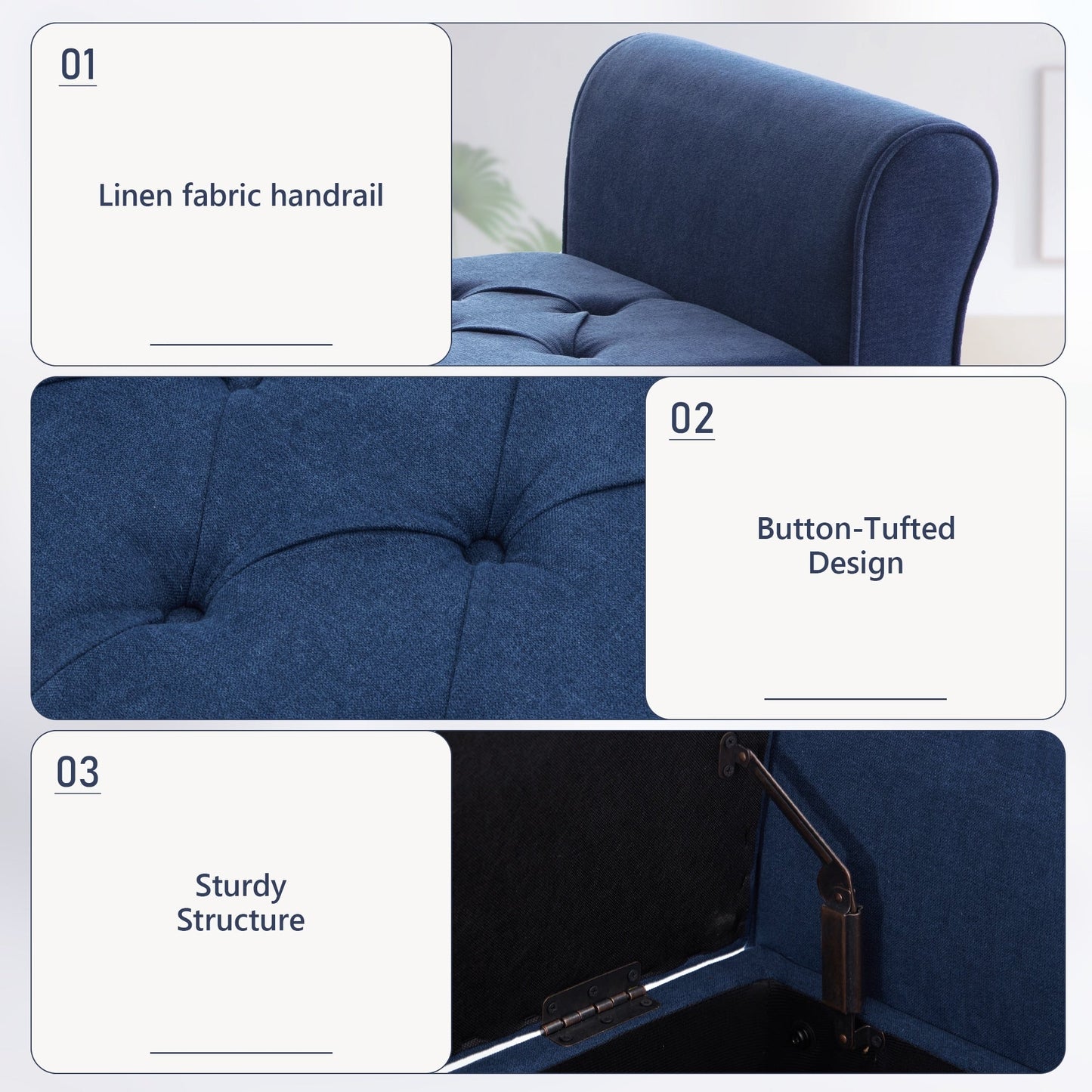 Banc de rangement rembourré, banc d'entrée avec dessus rabattable touffeté, 50,4 pouces